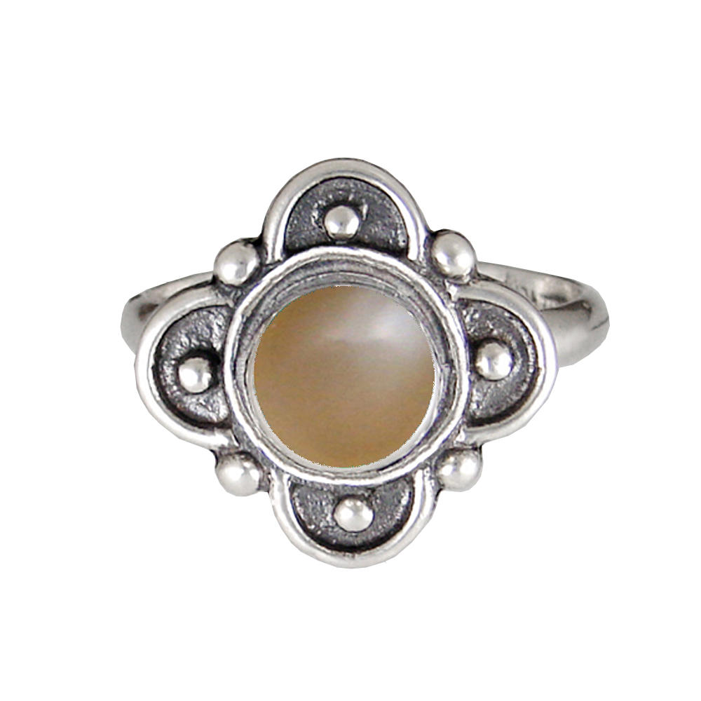 Sterling Silver Gemstone Ring With Peach Moonstone Size 6